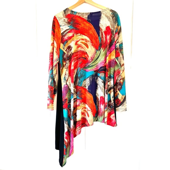 MISCHA Women’s Asymmetrical Blouse Black Multi Colored - Picture 2 of 10